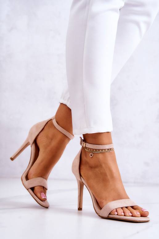 Women's Sandals On A High Heel Suede Beige Massimo