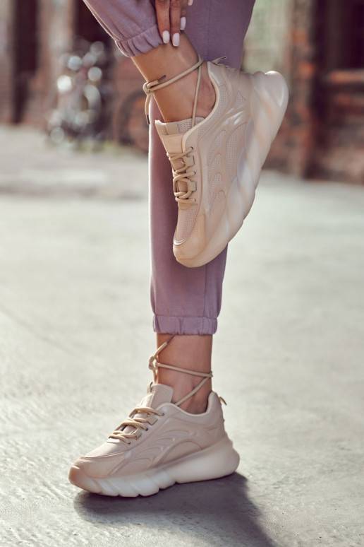 Fashionable Women's Sport Shoes Sneakers Beige Sollero