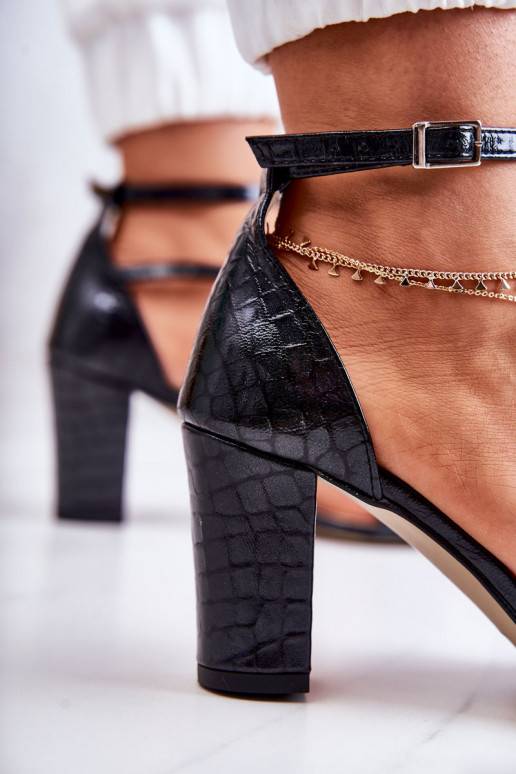 Women's Leather Sandals With Crystals Black Ramona