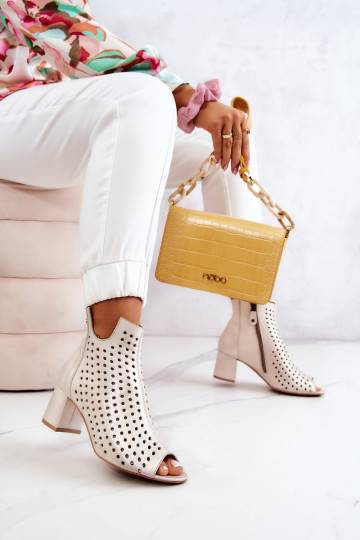 Leather Openwork Boots Maciejka Beige