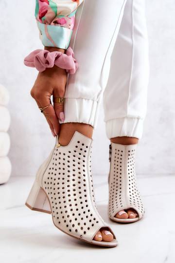 Leather Openwork Boots Maciejka Beige 2