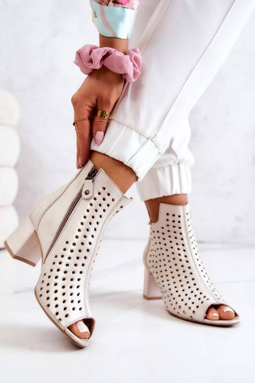 Leather Openwork Boots Maciejka Beige Leather Openwork Boots Maciejka Beige
