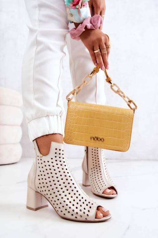 Leather Openwork Boots Maciejka Beige Leather Openwork Boots Maciejka Beige