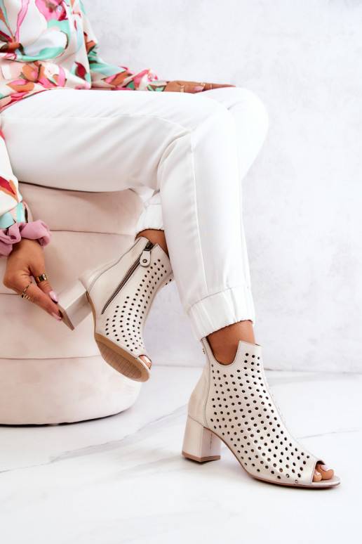 Leather Openwork Boots Maciejka Beige Leather Openwork Boots Maciejka Beige