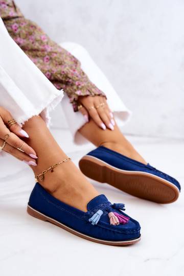 Women's Suede Loafers With Fringes Navy from Laressa 2