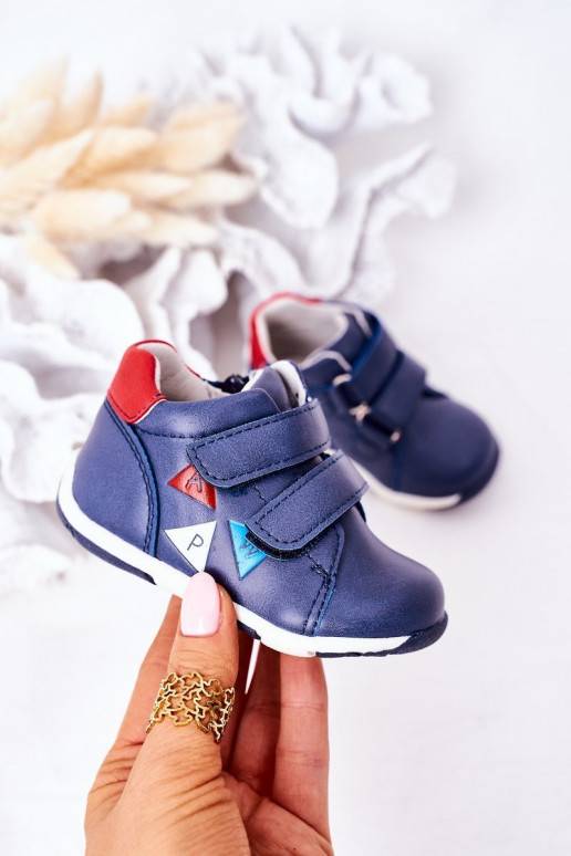 Children's Leather Shoes With Velcro Navy Blue Milo