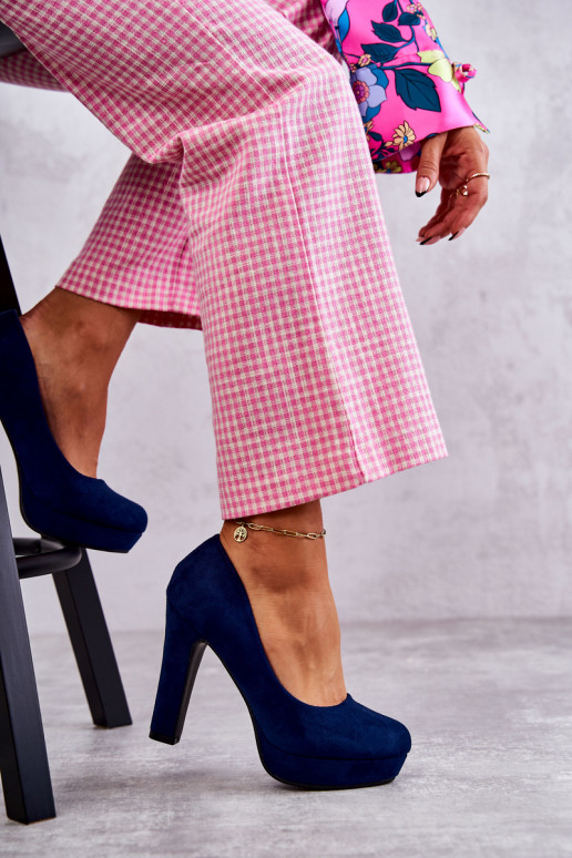 Classic Suede Pumps On Heel Navy Soro Classic Suede Pumps On Heel Navy Soro