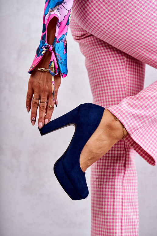 Classic Suede Pumps On Heel Navy Soro Classic Suede Pumps On Heel Navy Soro