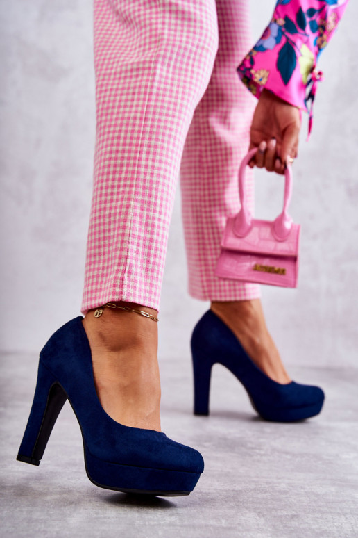 Classic Suede Pumps On Heel Navy Soro
