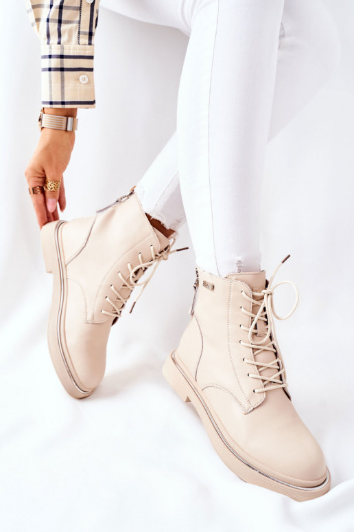 Women's Leather High Boots Beige