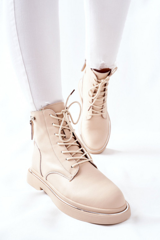 Women's Leather High Boots Beige