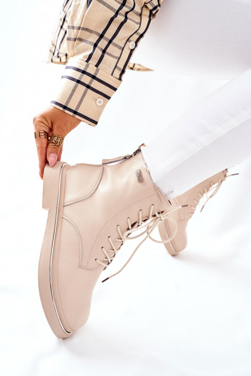 Women's Leather High Boots Beige