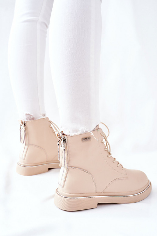 Women's Leather High Boots Beige
