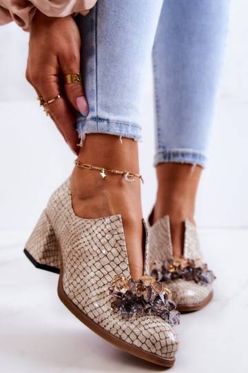 Leather Mosaic Shoes With transparent Decoration Burgundy Delaver