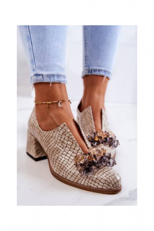 Leather Mosaic Shoes With transparent Decoration Burgundy Delaver