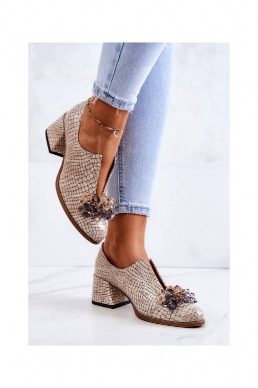 Leather Mosaic Shoes With transparent Decoration Burgundy Delaver