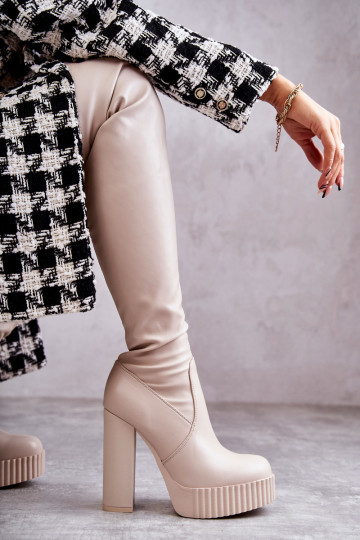 copy of Leather High Boots On Platform Beige Katrina 2