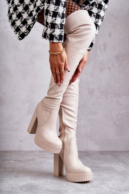 copy of Leather High Boots On Platform Beige Katrina