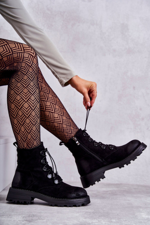 Women's Suede Warm Boots With Ribbed Black Helia