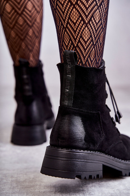 Women's Suede Warm Boots With Ribbed Black Helia