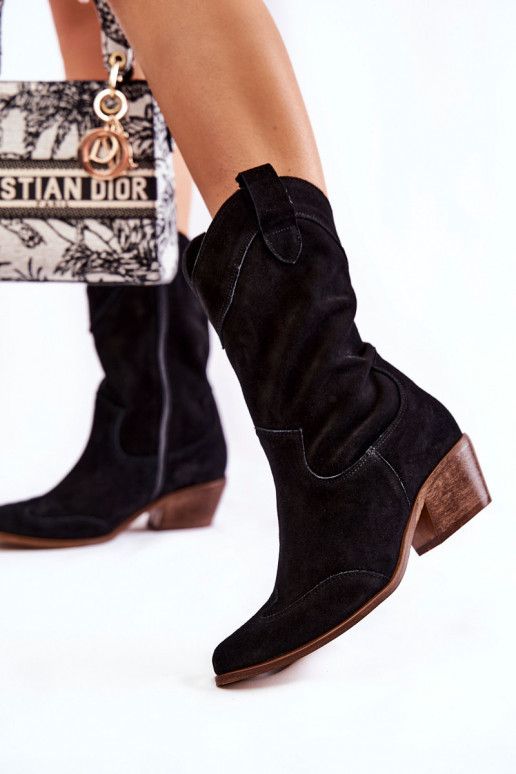 Suede Boots Cowboy Boots Lewski Shoes Black