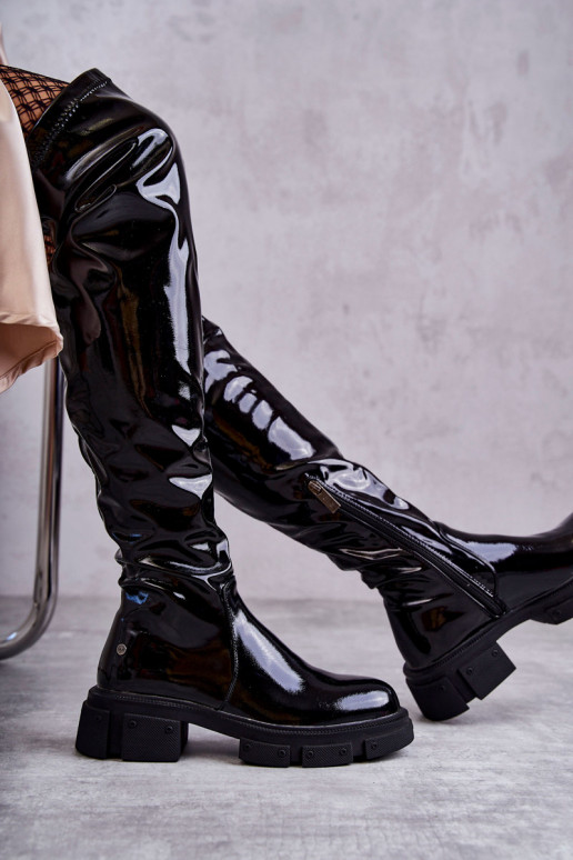 Lacquered Boots Over the knee On Flat... Lacquered Boots Over the knee On Flat...