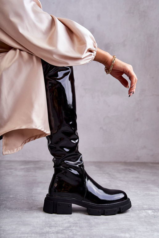 Lacquered Boots Over the knee On Flat... Lacquered Boots Over the knee On Flat...