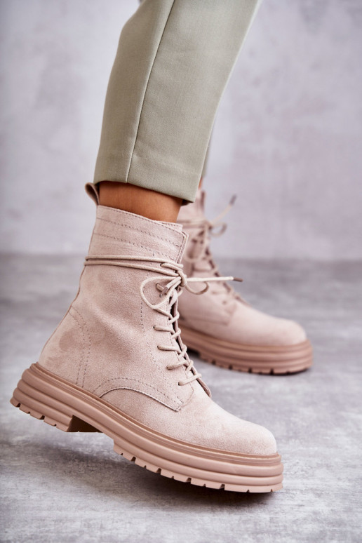 Women's Suede Boots Tied Beige Afra Women's Suede Boots Tied Beige Afra