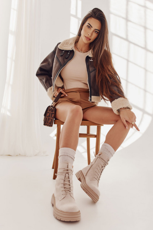 Women's Suede Boots Tied Beige Afra Women's Suede Boots Tied Beige Afra