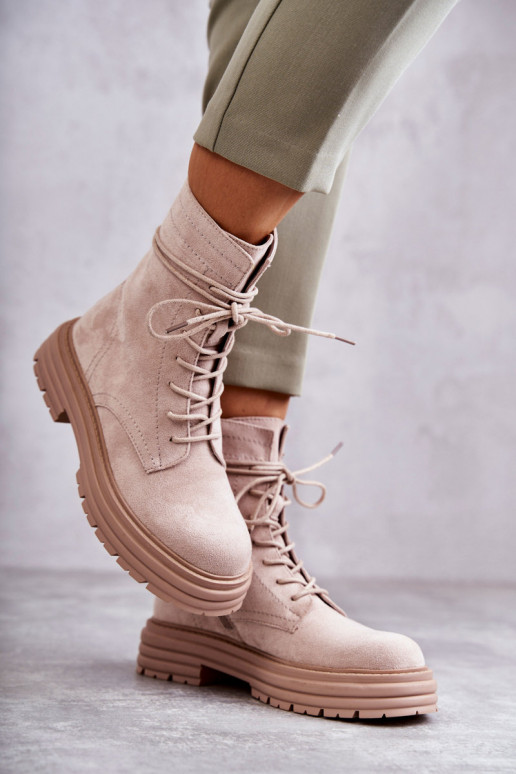 Women's Suede Boots Tied Beige Afra Women's Suede Boots Tied Beige Afra
