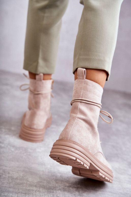 Women's Suede Boots Tied Beige Afra Women's Suede Boots Tied Beige Afra