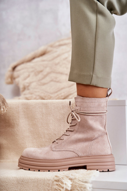 Women's Suede Boots Tied Beige Afra Women's Suede Boots Tied Beige Afra