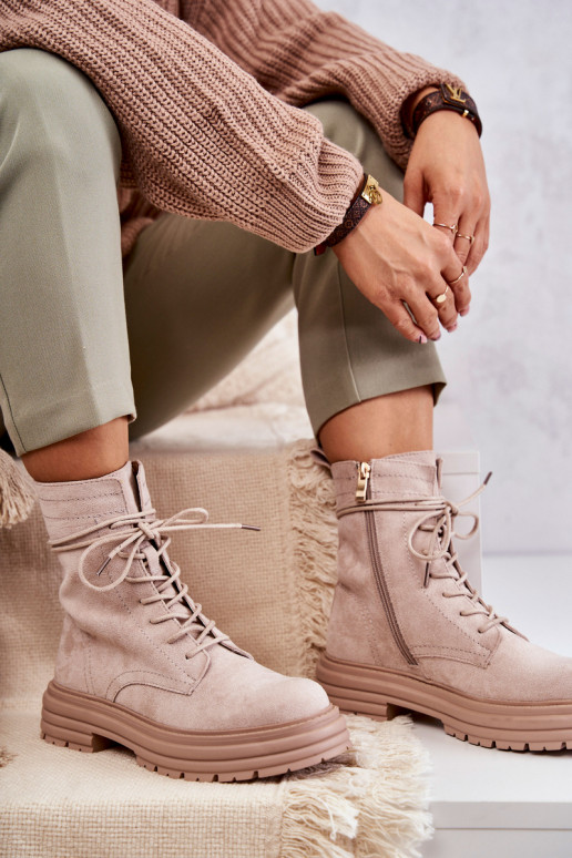 Women's Suede Boots Tied Beige Afra Women's Suede Boots Tied Beige Afra