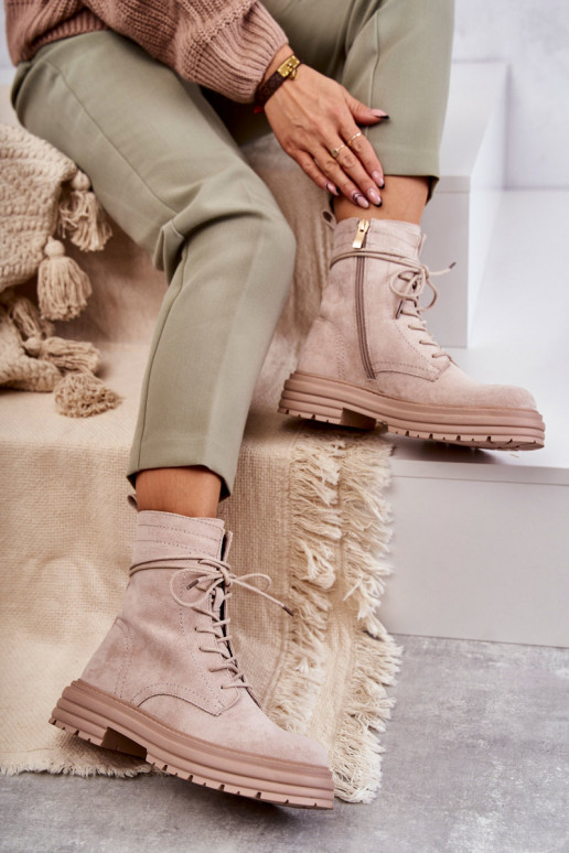 Women's Suede Boots Tied Beige Afra Women's Suede Boots Tied Beige Afra