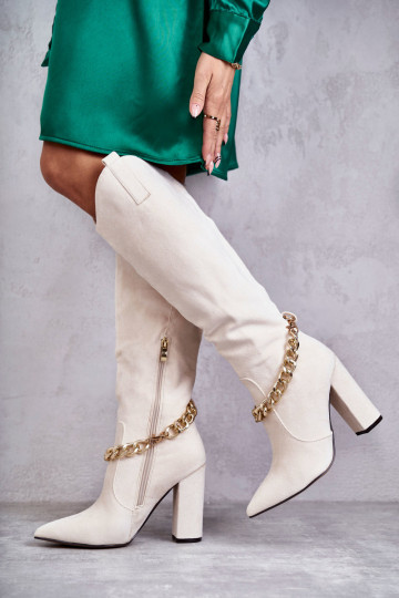 Women's Suede Warm Boots With A Chain Light Beige Jasmin 2