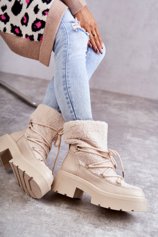 Women's snow boots with sheepskin Beige Sanna