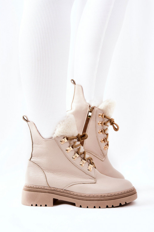 Leather Insulated Boots Beige Khaleni
