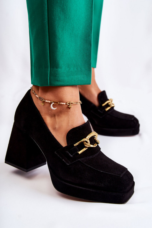 Suede Pumps With A Decorative Chain Laura Messi Black