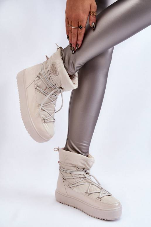 Women's Fashionable Lace-up Snow Boots Light beige Carrios