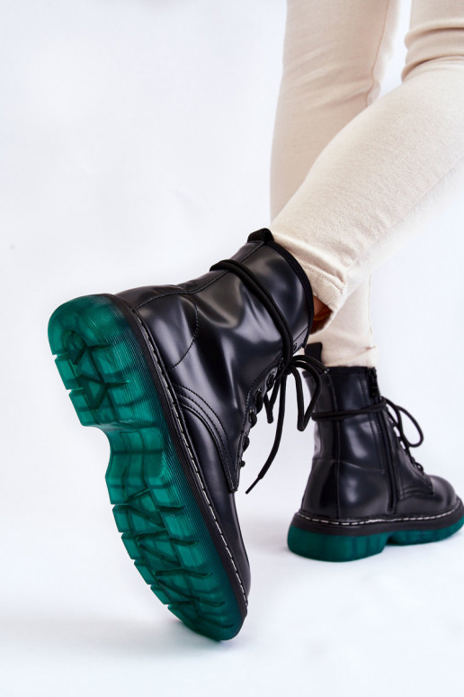 Women's Lace Up Boots With Green Sole... Women's Lace Up Boots With Green Sole...