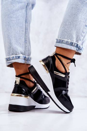 Leather sports shoes on a wedge Black and white Rayana 2