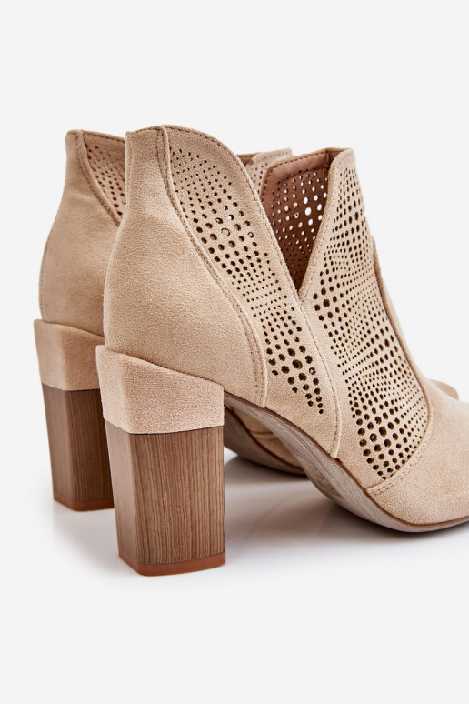 Openwork Suede High Heel Boots Light beige Leanna