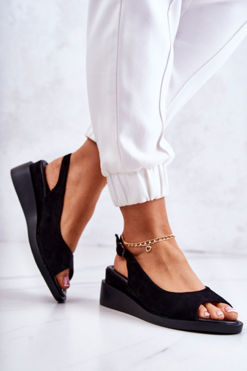 Women's Suede Buckle Sandals Black Camille 2