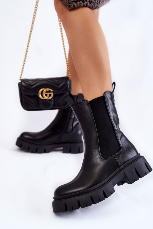 Women's Worker Boots On The Platform Black Aliana