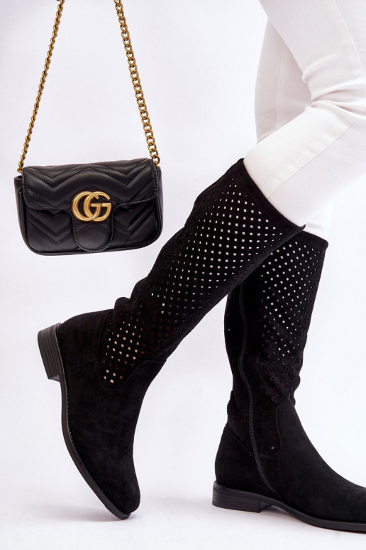 Women's Suede Openwork Over Knee... Women's Suede Openwork Over Knee...