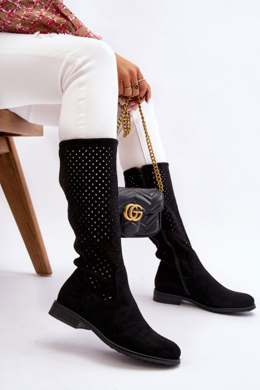 Women's Suede Openwork Over Knee... Women's Suede Openwork Over Knee...