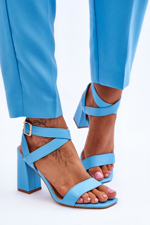 Elegant Sandals On A Block Heel Light blue Michele