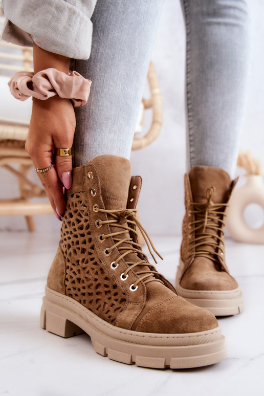 Suede openwork boots Camel Aileen Suede openwork boots Camel Aileen