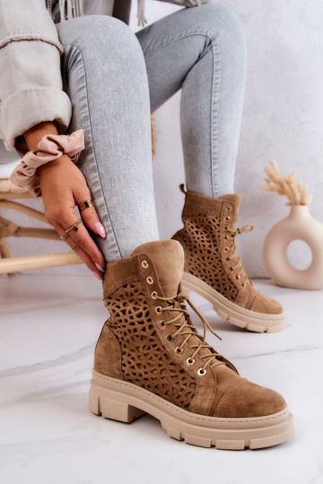 Suede openwork boots Camel... 2