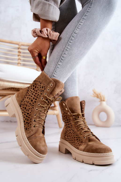 Suede openwork boots Camel Aileen Suede openwork boots Camel Aileen